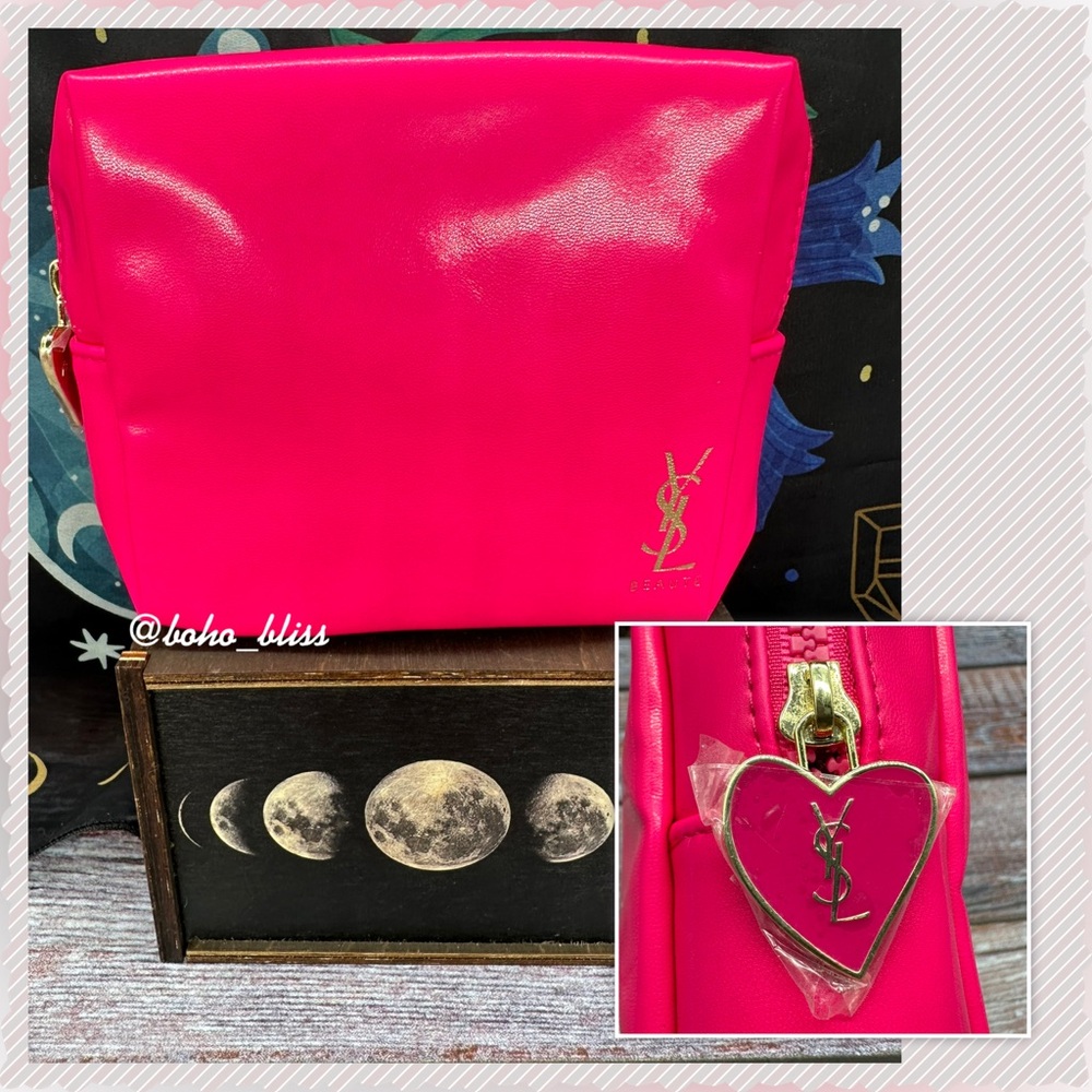 YVES SAINT LAURENT BEAUTE | Hot Pink with Gold Logo Clutch Bag NEW